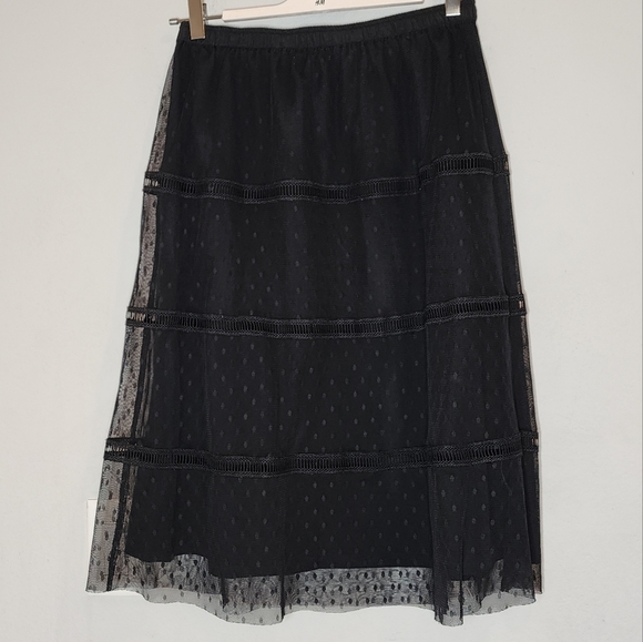 Downeast Mesh Overlay Polka Dot Lace Inset Pull On Skirt Size Small - Picture 15 of 16